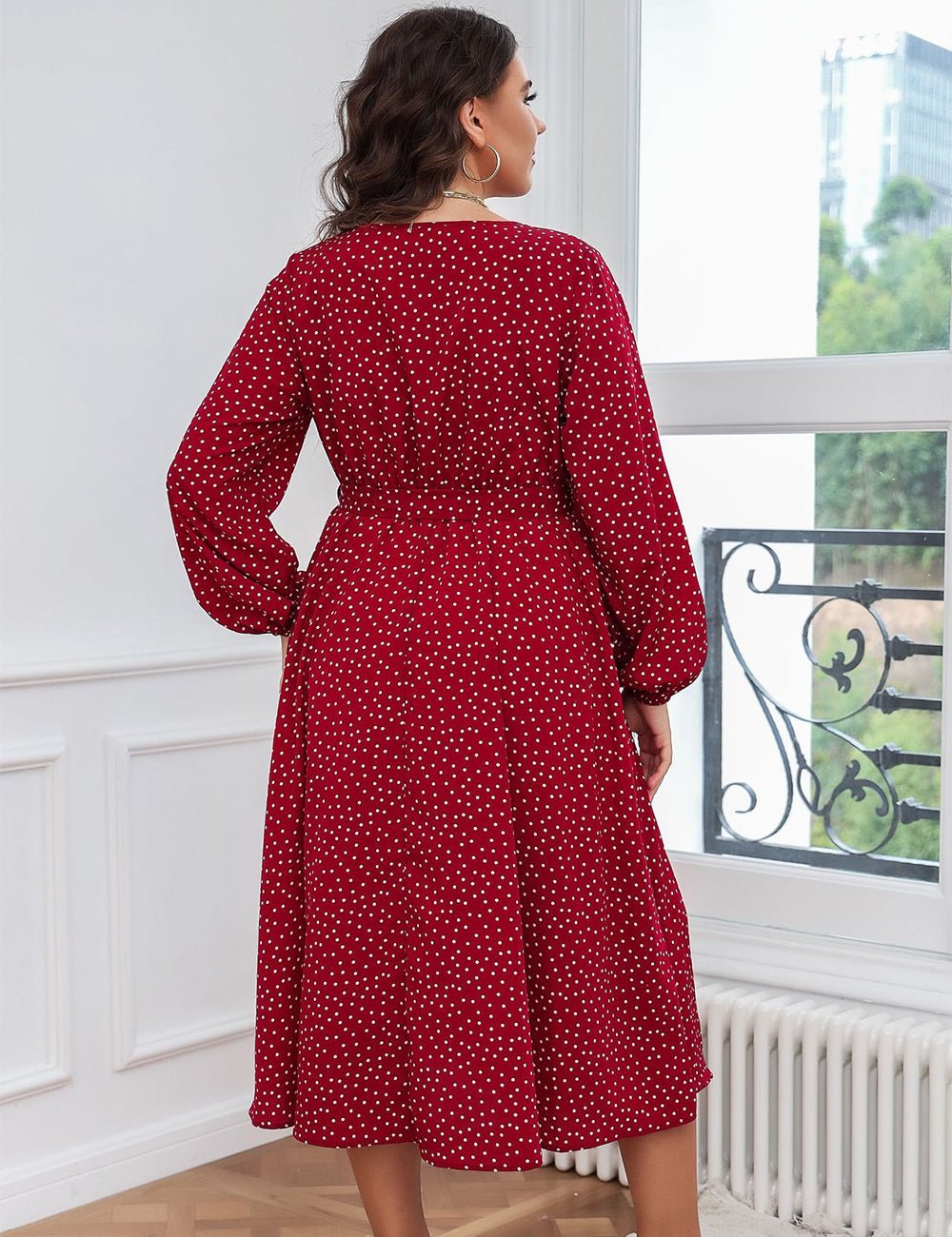 Women Plus Size Polka Dot Printed Boho Maxi Dress - PRUSES