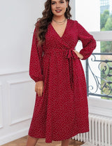 Women Plus Size Polka Dot Printed Boho Maxi Dress - PRUSES
