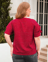 Women Plus Size Polka Dot Ruffle Sleeve Tee | PRUSES - PRUSES