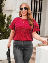 Women Plus Size Polka Dot Ruffle Sleeve Tee | PRUSES - PRUSES
