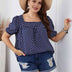 Blue Plus Size Polka Dot Square Neck Puff Sleeve Blouse