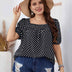 Plus Size Black Polka Dot Square Neck Puff Sleeve Blouse