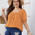 Plus Size Orange Polka Dot Square Neck Puff Sleeve Blouse