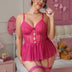 Women Plus Size Polka Dots Lace Babydoll - PRUSES