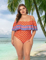 Women Plus Size Print Off Shoulder One Piece Swimsuit - PRUSES