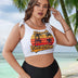 Women Plus Size Print Tie Shoulder Two - Piece Swimsuit - PRUSES