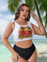 Women Plus Size Print Tie Shoulder Two - Piece Swimsuit - PRUSES