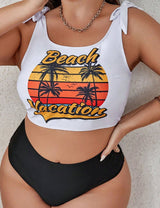 Women Plus Size Print Tie Shoulder Two - Piece Swimsuit - PRUSES