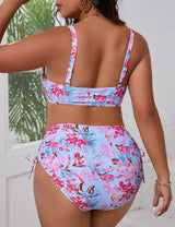 Women Plus Size Print Wrap Push Up High Waist Bikini Set - PRUSES