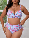 Women Plus Size Print Wrap Push Up High Waist Bikini Set - PRUSES