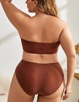 Women Plus Size Printed Bandeau High Waist Swimsuit - PRUSES