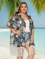 Women Plus Size Printed Chiffon Tassel Panelled Cover Up | PRUSES - PRUSES