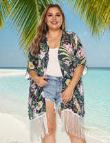 Women Plus Size Printed Chiffon Tassel Panelled Cover Up | PRUSES - PRUSES