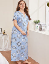 Women Plus Size Printed Lace Splicing V - neck Homewear | PRUSES - PRUSES