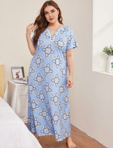 Women Plus Size Printed Lace Splicing V - neck Homewear | PRUSES - PRUSES