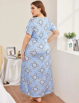 Women Plus Size Printed Lace Splicing V - neck Homewear | PRUSES - PRUSES