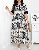 Women Plus Size Printed Lapel Maxi Dress | PRUSES - PRUSES