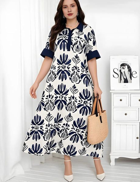 Women Plus Size Printed Lapel Maxi Dress | PRUSES - PRUSES