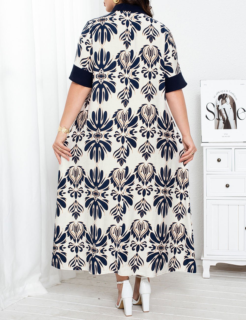 Women Plus Size Printed Lapel Maxi Dress | PRUSES - PRUSES