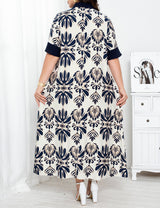 Women Plus Size Printed Lapel Maxi Dress | PRUSES - PRUSES