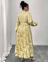 Women Plus Size Printed Pleated Maxi Dress With Belt - PRUSES