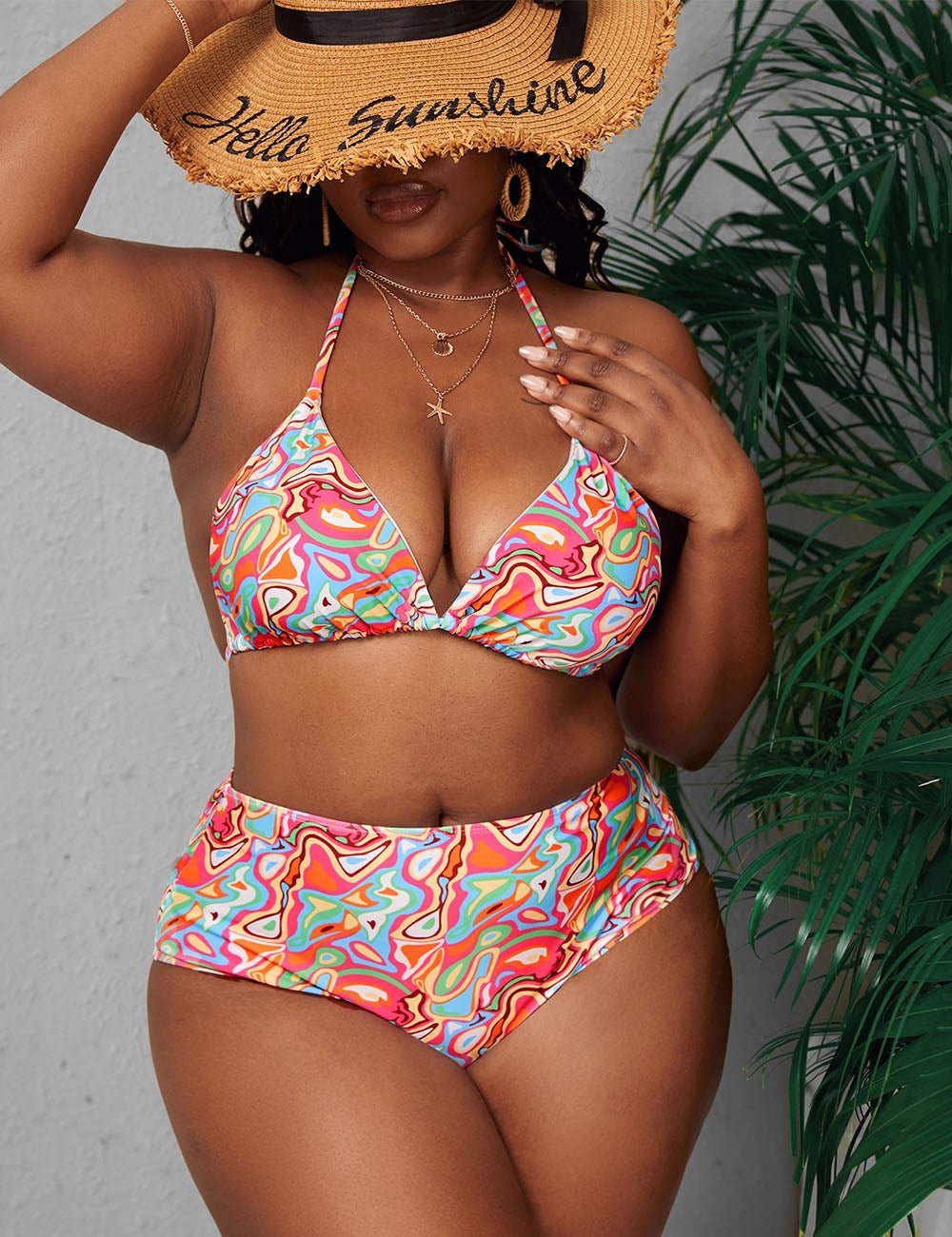 Women Plus Size Printed String Bikini Set - PRUSES