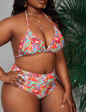 Women Plus Size Printed String Bikini Set - PRUSES