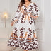 Women Plus Size Printed Surplice Flounce Sleeve Dress - PRUSES