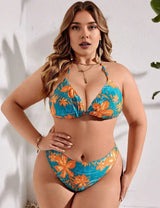 Women Plus Size Printed Three - piece Bikini Set With Cover - up - PRUSES