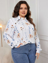Women Plus Size Printed Turtleneck Long Sleeve Blouse | PRUSES - PRUSES