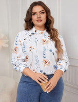 Women Plus Size Printed Turtleneck Long Sleeve Blouse | PRUSES - PRUSES