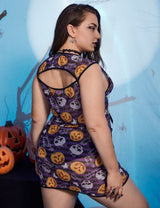 Women Plus Size Pumpkin Print Halloween Babydoll Lingerie - PRUSES