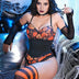 Women Plus Size Pumpkin Print Hallowen Bodysuit with Garter Belt - PRUSES