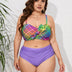 Women Plus Size Purple Printed Twist Front High Waisted Bikini - PRUSES