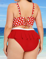 Women Plus Size Push Up Top High Waisted Bottom Ruffle Hem Bikini - PRUSES