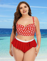 Women Plus Size Push Up Top High Waisted Bottom Ruffle Hem Bikini - PRUSES