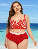Women Plus Size Push Up Top High Waisted Bottom Ruffle Hem Bikini - PRUSES