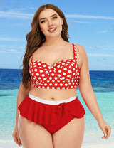 Women Plus Size Push Up Top High Waisted Bottom Ruffle Hem Bikini - PRUSES