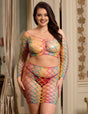 Women Plus Size Rainbow Colorful Long Sleeve Two Piece Fishnet Bodystocking | PRUSES - PRUSES