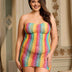 Women Plus Size Rainbow Colorful Off Shoulder Sleeveless Fishnet Bodystocking | PRUSES - PRUSES