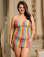Women Plus Size Rainbow Colorful Off Shoulder Sleeveless Fishnet Bodystocking | PRUSES - PRUSES