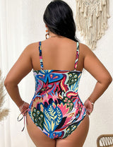 Women Plus Size Random Print One Piece Swimsuit - PRUSES