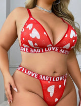 Women Plus Size Red Heart Pattern Bra and Panty Sets - PRUSES