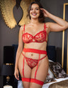 Women Plus Size Red Underwire Mesh Flower Patterns Bra Set | PRUSES - PRUSES