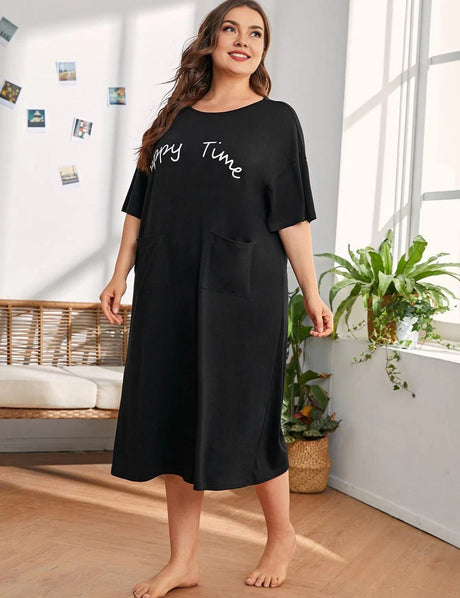 Women Plus Size Relaxed Fit Letter Print Nightgown | PRUSES - PRUSES