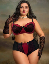 Women Plus Size Retro Contrast Floral Lace Underwire Bra Set - PRUSES