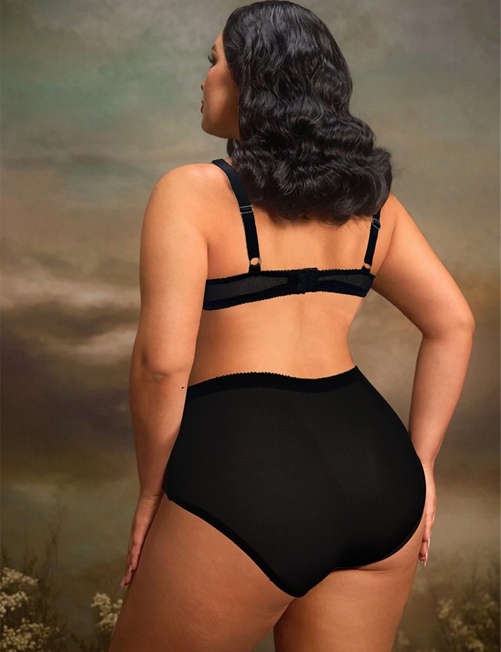 Women Plus Size Retro Contrast Floral Lace Underwire Bra Set - PRUSES