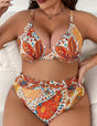 Women Plus Size Retro Floral Print Underwire Bikini Set - PRUSES