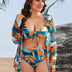 Women Plus Size Retro Printed Mesh Three - Piece Bikini Set - PRUSES