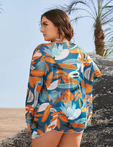 Women Plus Size Retro Printed Mesh Three - Piece Bikini Set - PRUSES